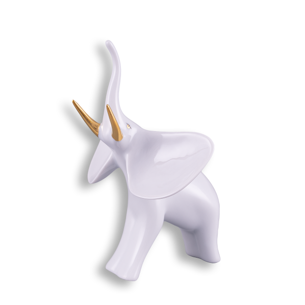 Elefánt, fehér-arany, 19 cm
